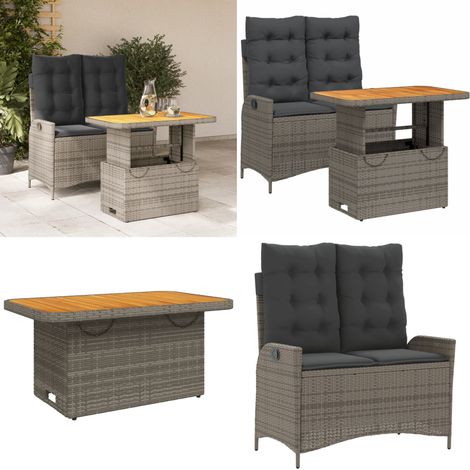 Ensemble à manger de jardin et coussins 2 pcs gris rotin - Banc de jardin - Table de jardin (1/5)