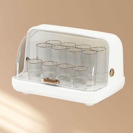 Boîte de rangement transparente pour tasses à thé, support anti-poussière, grande boîte de rangement blanche, 38,5 x 27 x 25 cm (1/5)