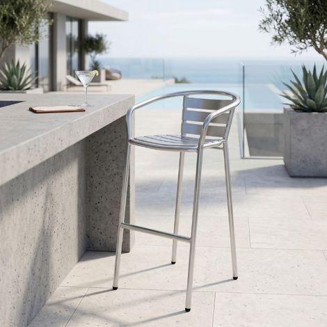 Sgabello bar con schienale in alluminio (1/4)