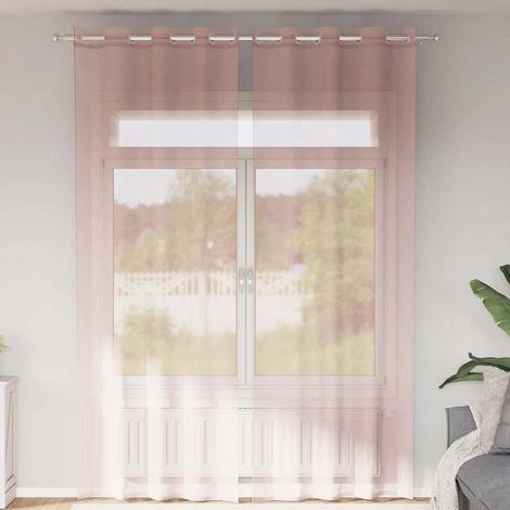 Lot de 2 Voilages Rose Clair 140x300 cm Rideaux en Voile Semi-Transparents à Œillets - PANGIVO (1/5)