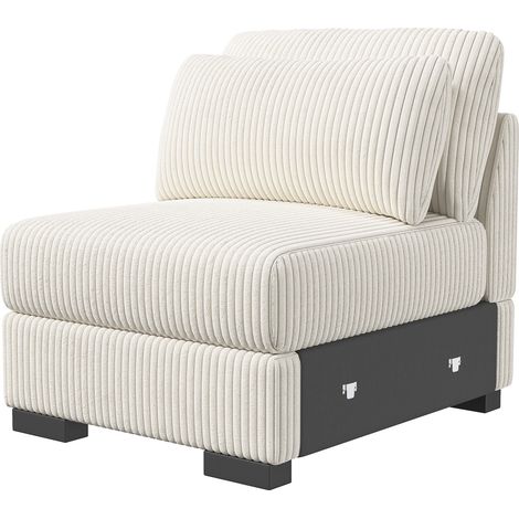 Sofá individual con respaldo y reposabrazos, cojines, terciopelo acanalado, espuma de alta densidad, para salón y dormitorio - Beige