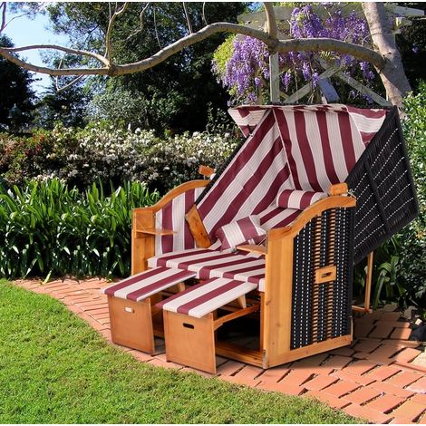 Salon jardin 2 places inclinable métal bois rouge HAVRYA (1/4)