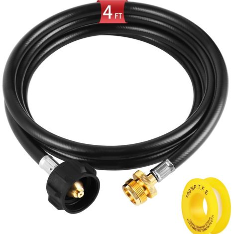 Tuyau adaptateur pour bouteille de propane avec convertisseur 1 lb à 20 lb, 1,2 m (4 pi), de rechange pour chauffages de camping et appareils de cuisson en plein air, noir. (1/5)