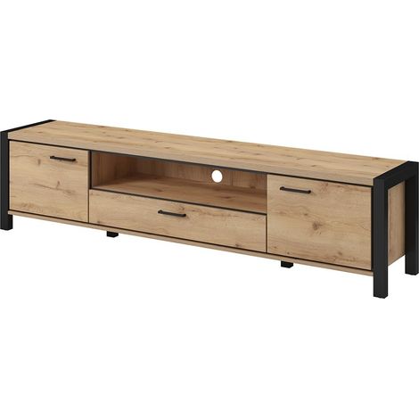 Mobile TV XL 210cm collezione TIVORA. Colore quercia e nero. 2 porte e 1 cassetto.
