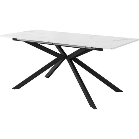 Ausziehbarer Esstisch aus MDF und Metall 180x70 cm, schwarzer und weißer Marmoreffekt (1/5)