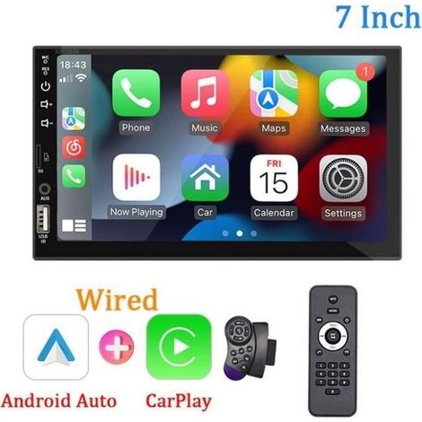Autoradio 7\'" Lecteur multimédia Carplay Android - Écran tactile HD - Bluetooth 2.0 - Double-Din (1/4)