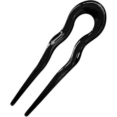 Chignon arrière en acrylique ondulé, pince à cheveux en forme de U, accessoire léger pour un usage quotidien.-Black (1/5)