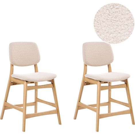 Set retrò di 2 sedie da bar senza braccioli con seduta in tessuto bouclé marrone chiaro e beige Elaine (1/5)
