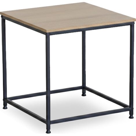 Mesita Auxiliar en Madera y Metal Nancy, Estilo Industrial, 45cm, Roble y Negro