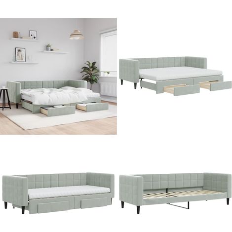Tagesbett Ausziehbar mit Schubladen Hellgrau 80x200 cm Samt - Sofa - Schlafcouch - Gästebett - Tagesbett - Wohnzimmermöbel - Home & Living (1/5)