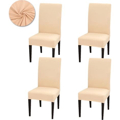 Stuhlhussen-Set (4 Stück), universelle Stretch-Stuhlhussen für Esszimmerstühle, z. B. für Hochzeiten, Partys, Zuhause, Beige