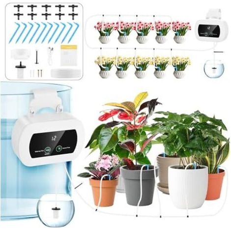 Bardusch - Système D'arrosage Automatique D'intérieur pour 10 Plantes en Pot, 300 Modes Arrosage Kit D'irrigation Goutte à Goutte Automatique Rechargeabilité pour Interieur, Balcons