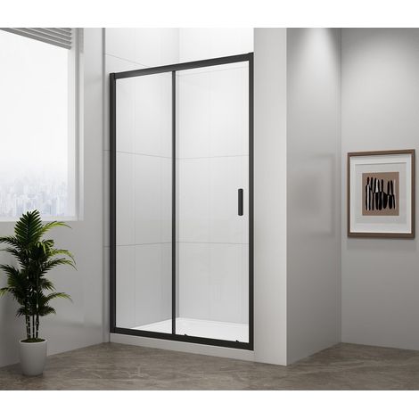 Porte de douche EASY BLACK 1500 mm, verre clair (1/4)