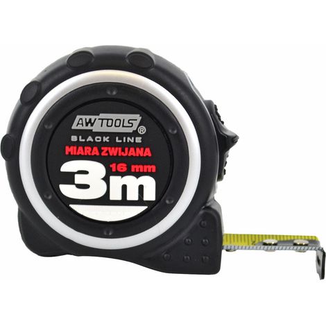 Mètre ruban Awtools ABS TPR 3m / 16mm, robuste, ergonomique et compact, idéal pour des mesures précises dans le bricolage et les tâches quotidiennes. (1/5)