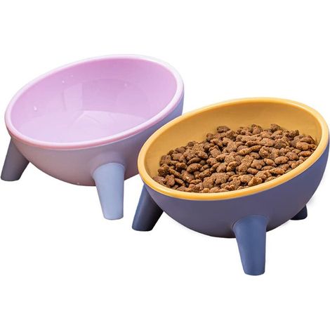 BRAVIX Gamelle Chat Surélevée pour,Gamelle pour Chat avec Angle d'inclinaison de 15°,Fournir de la Nourriture et de l'eau aux Chats et aux Chiots (Rose+Jaune)