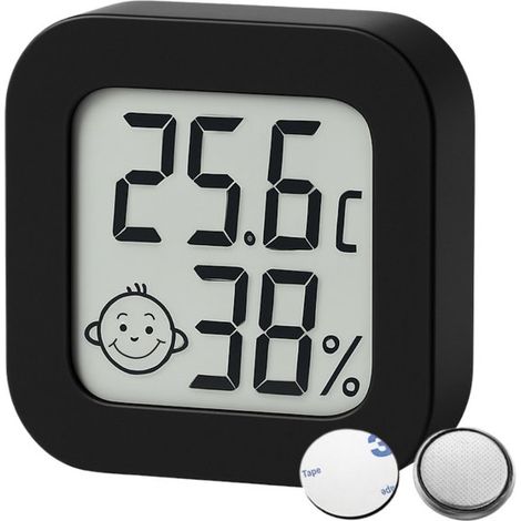 Station météo et hygromètre – Noir – Avec pile et bande adhésive – Mesure température et humidité (1/5)