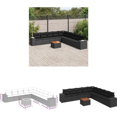 Salon de jardin 10 pcs avec coussins noir résine tressée - Ensemble Salon De Jardin - Meuble Extérieur - Jardin Design - Mobilier De Jardin - Chaise Lounge - Home & Living (1/3)