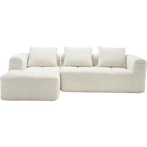 Canapé sectionnel moderne en L, canapé 3 places, sans installation, canapé en chenille avec chaise longue et accoudoirs, 3 coussins, poche latérale pour télécommande, beige (1/5)