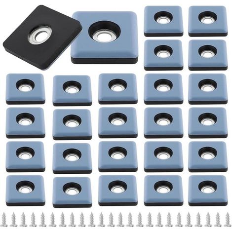 Patins pour meubles lourds, patins carrés pour meubles, à visser, vis en acier inoxydable, pieds de chaise, Téflon, 30x30 mm, pour meubles, 24 pièces. (1/5)