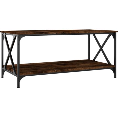Table basse design industriele 100 x 50 x 45 cm bois d'ingénierie marron et fer DEC038332