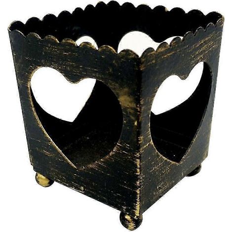 Lanterne en métal, porte-bougie en fer, bougeoir pour bougie chauffe-plat, lanterne décorative, cadeau-Heart Black