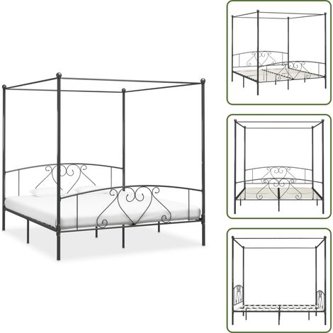 Himmelbett-Gestell Grau Metall 180 x 200 cm - Himmelbett Gestell - Metallbettrahmen - Doppelbett Rahmen - Boxspringbett - Bettgestell Grau (1/5)