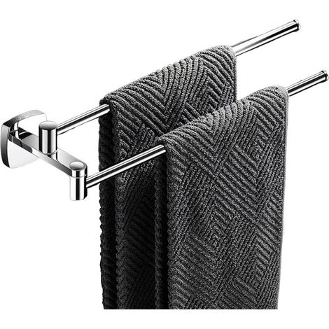 Porte-serviettes pivotant pour salle de bain, porte-serviettes mural avec 2 barres, 34,3 cm, argent (1/5)