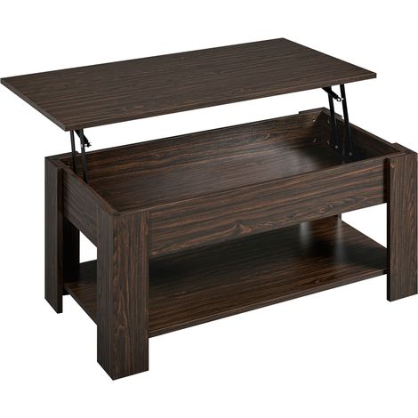 Homevive Mesa Centro Elevable con Estante Mesa Café con Revistero Mesita Baja de Moderno Grande para Salón 120 × 59 × 49-63,5 cm Espresso