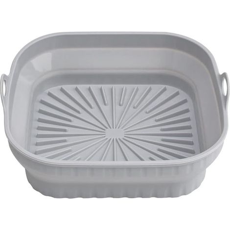 Moule Air Fryer, Air Fryer Accessoires, Moule Silicone Air Fryer, 2 Pièces Accessoire Panier de Friteuse à Air, Plat Silicone Pliable Doublure Liner pour Friteuse Air, Micro-ondes, Four(Gris)