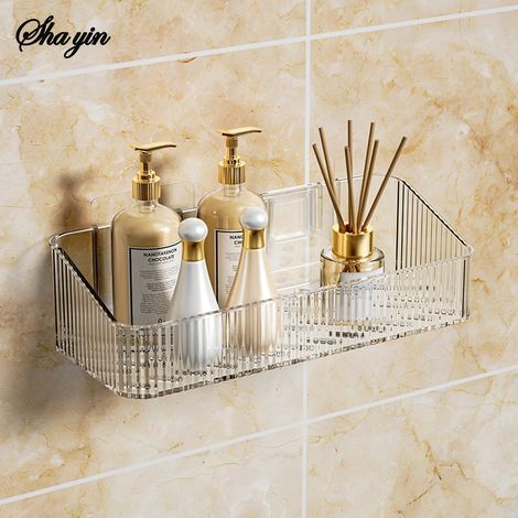 (Couleur transparente) Étagère de rangement murale pour salle de bain, WC, lavabo, panier de rangement mural (1/5)