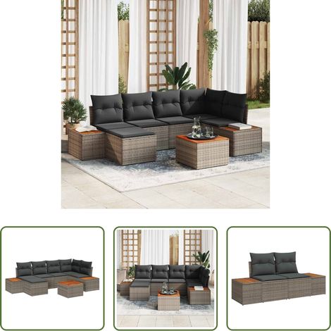 Gartentisch - Gartensofa-set mit Kissen mit Speicher 7 pcs Grau Polyrattan (1/5)