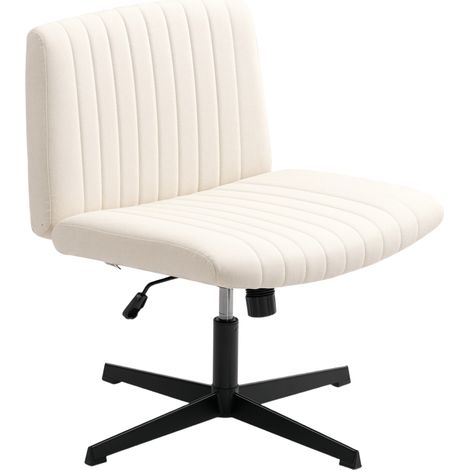 Fauteuil de bureau, siège pivotant réglable en hauteur avec aspect lin, dossier croisé, capacité de charge jusqu'à 120 kg, blanc crème (1/5)