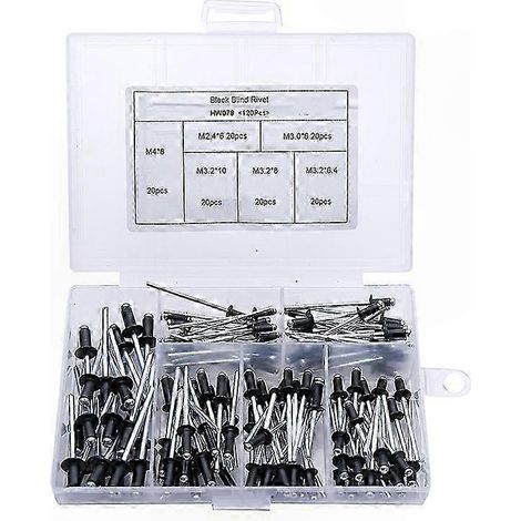 120 Rivets Alu à tête bombée avec boîte de rangement, assortiment de rivets pop ronds pour fixation générale (1/4)