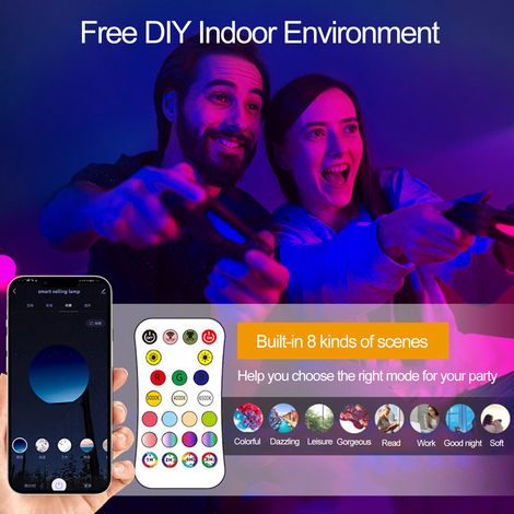 Ortviai Applique LED intelligente avec commande vocale, Wi-Fi et Bluetooth, réglage RGB+CCT, 24 W, 300 mm (1/4)