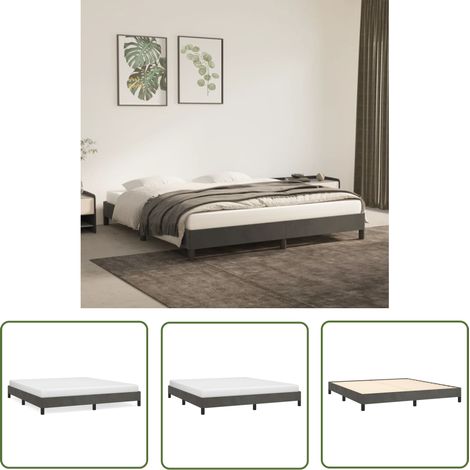 The Living Store Cadre de lit sans matelas gris foncé 160x200 cm velours - Cadre De Lit - Lit Double - Lit Velours - Lit Design - Literie (1/5)
