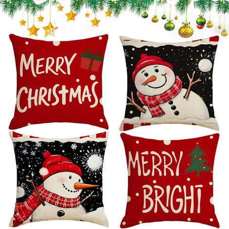 Fundas de almohada navideñas, adornos navideños, decoración del hogar, juego de 4 fundas de almohada navideñas, decoración para dormitorio/sillón, 45 x 45 cm (1/5)