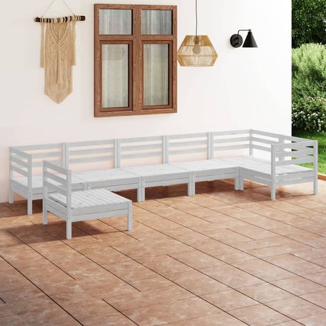 Salon de jardin 7 pcs - Canapé de jardin - Ensembles de Meubles d'exterieur - Bois de pin massif Blanc Chic-424178 (1/4)