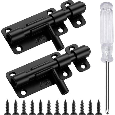 2 Pièces Verrou Porte Exterieur Loquet Porte de Sécurité Verrou Porte Interieure Loquet Porte Exterieur Avec 12 Vis et Un Tournevis 304 Acier Inoxydable pour Portes et Fenêtresloquet Porte(Noir)