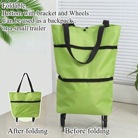 Chariot de courses pliable avec roues, 2 en 1 sac à dos de transport portable pour courses, tissu Oxford imperméable, capacité 25kg, pour marché, blanchisserie, voyage, design compact noir. (1/4)