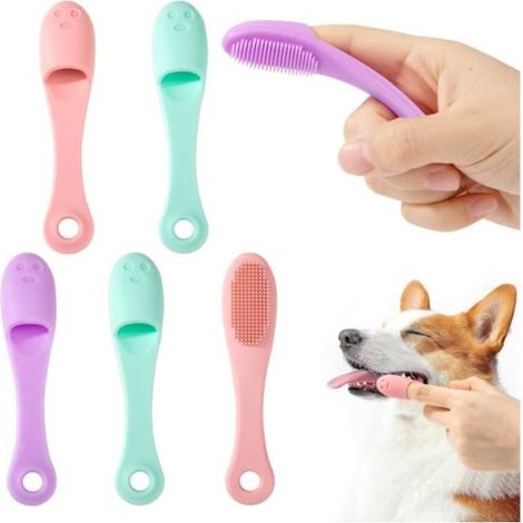 Brosse à Dents - Non spécifié - 6 Pièces - Silicone Doux - Longue Poignée - Pour Chien et Chat (1/4)