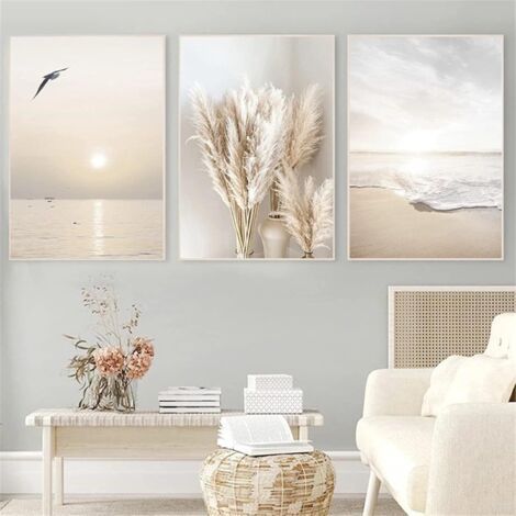 BUNTHAUS Set mit 3 Wandpostern, elegant, für Wohnzimmer, Schlafzimmer, ohne Bilderrahmen, Muster „Sonnenuntergang und Strand“, 30 x 40 cm (1/5)