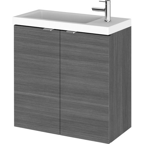 Hudson Reed Fusion Wall Hung 2-Door Vanity Unit with Compact Basin 500mm Wide - Anthracite Woodgrain (1/5)