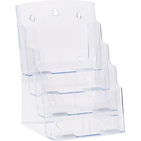 Relaxdays Prospekthalter A4 / DIN Lang, 4 Etagen, Acryl, Flyer Aufsteller Tisch & Wand, HBT: 35x24,5x24cm, transparent (1/5)
