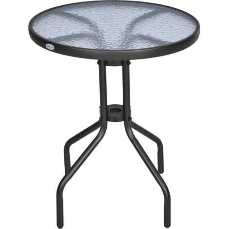 Runder Gartentisch Ø60x70 cm, Metall mit Sicherheitsglas, Balkontisch ideal für Garten & Balkon
