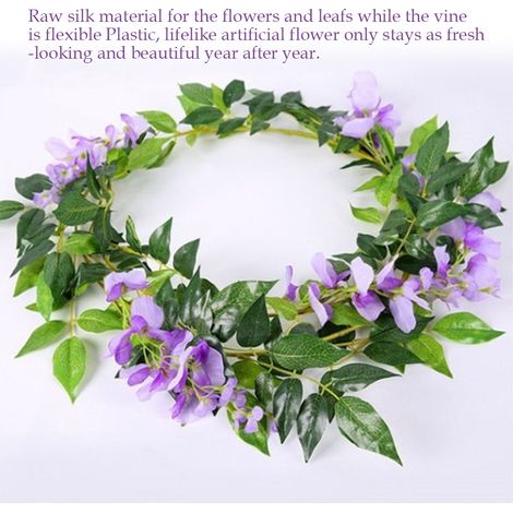 Guirlande de glycine artificielle, couronne de vigne artificielle, guirlande suspendue en rotin pour la décoration florale de la maison, du jardin, des cérémonies et des arches de mariage. (1/4)