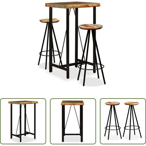 Industriestil - 3-tlg. Bar-Set Altholz Massiv (1/5)