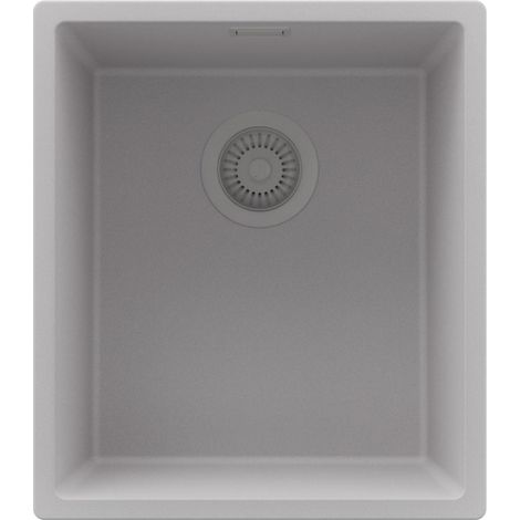 PRIMAGRAN Evier Cuisine en Granit 41x47cm,Lavabo 1 bac + Kit de Vidage, Évier à Encastrer au meuble 45cm - London Slim, Gris (1/5)