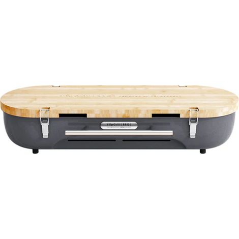 Flipgrill BBQ-Grill mit Schneidebrett/Servierplatte und Wendegrillrost 60 x 20 x 12 cm - Tragbarer Holzkohlegrill Grau (1/5)