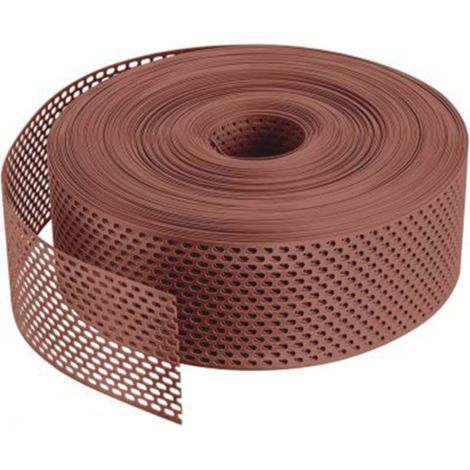 Bande d'aération / Grille d'égout en PVC enroulée, tôle d'égout, bande de ventilation, tôle grillagée, plastique, bande de tôle perforée, couverture de gouttière - Rouge, 1 rouleau à 60m, 100mm
