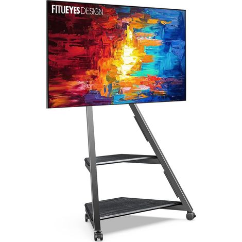 FITUEYES Support TV roulettes Art pour TV 32 43 55 65 Pouces Hauteur Réglable 946-1076,5mm avec 2 Etagères pour Maison, Salon, Conférence Noir (1/5)